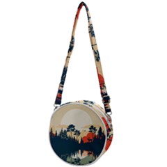 Summer Lake Forest Sunset Deer Water Crossbody Circle Bag by Grandong