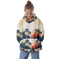 Summer Lake Forest Sunset Deer Water Kids  Oversized Hoodie