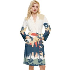 Summer Lake Forest Sunset Deer Water Long Sleeve Velvet Robe by Grandong