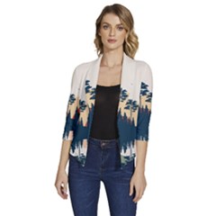 Summer Lake Forest Sunset Deer Water Women s Draped Front 3/4 Sleeve Shawl Collar Jacket by Grandong