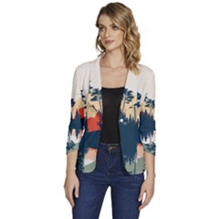 Summer Lake Forest Sunset Deer Water Women s One-button 3/4 Sleeve Short Jacket by Grandong