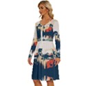 Summer Lake Forest Sunset Deer Water Long Sleeve Dress With Pocket View2