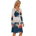 Summer Lake Forest Sunset Deer Water Long Sleeve Dress With Pocket View3