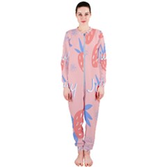 July Summer Strawberry Pink Berry Onepiece Jumpsuit (ladies)