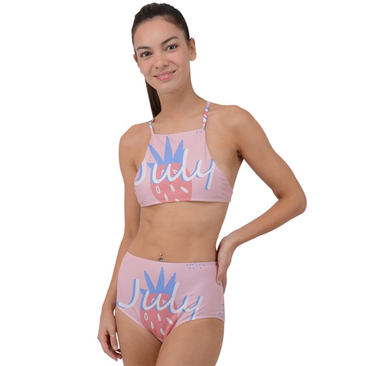 July Summer Strawberry Pink Berry Halter Tankini Set