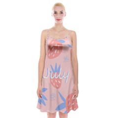 July Summer Strawberry Pink Berry Spaghetti Strap Velvet Dress