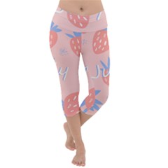 July Summer Strawberry Pink Berry Lightweight Velour Capri Yoga Leggings by Grandong