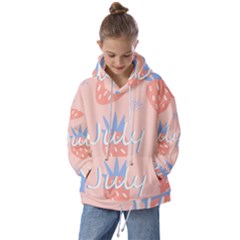 July Summer Strawberry Pink Berry Kids  Oversized Hoodie