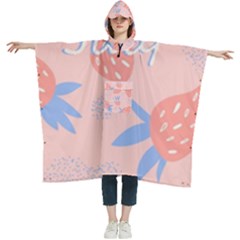 July Summer Strawberry Pink Berry Women s Hooded Rain Ponchos by Grandong