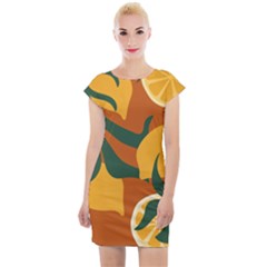 Lemon Citrus Fruit Summer Painting Drawing Cap Sleeve Bodycon Dress by Grandong