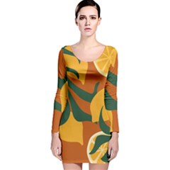 Lemon Citrus Fruit Summer Painting Drawing Long Sleeve Velvet Bodycon Dress