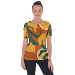 Lemon Citrus Fruit Summer Painting Drawing Shoulder Cut Out Short Sleeve Top by Grandong