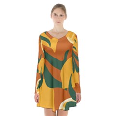 Lemon Citrus Fruit Summer Painting Drawing Long Sleeve Velvet V-neck Dress