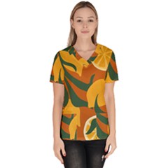 Lemon Citrus Fruit Summer Painting Drawing Women s V-neck Scrub Top by Grandong