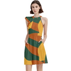 Lemon Citrus Fruit Summer Painting Drawing Cocktail Party Halter Sleeveless Dress With Pockets by Grandong