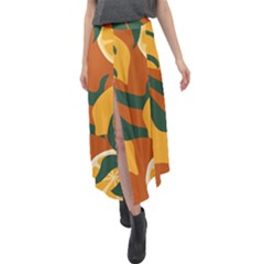 Lemon Citrus Fruit Summer Painting Drawing Velour Split Maxi Skirt by Grandong