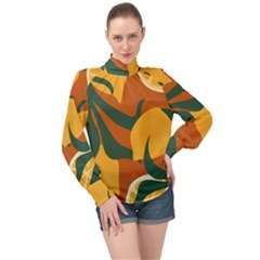 Lemon Citrus Fruit Summer Painting Drawing High Neck Long Sleeve Chiffon Top by Grandong