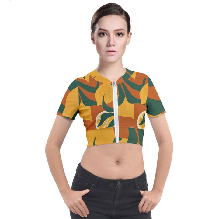 Lemon Citrus Fruit Summer Painting Drawing Short Sleeve Cropped Jacket