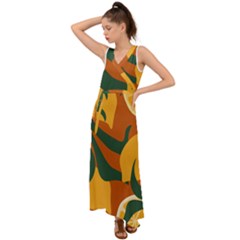 Lemon Citrus Fruit Summer Painting Drawing V-neck Chiffon Maxi Dress by Grandong