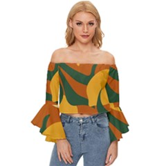 Lemon Citrus Fruit Summer Painting Drawing Off Shoulder Flutter Bell Sleeve Top