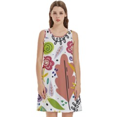 Summer Flowers Spring Background Round Neck Sleeve Casual Dress With Pockets