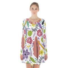 Summer Flowers Spring Background Long Sleeve Velvet V-neck Dress