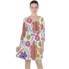 Summer Flowers Spring Background Quarter Sleeve Ruffle Waist Dress by Grandong