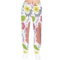 Summer Flowers Spring Background Women Velvet Drawstring Pants