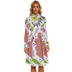 Summer Flowers Spring Background Long Sleeve Shirt Collar A-line Dress by Grandong