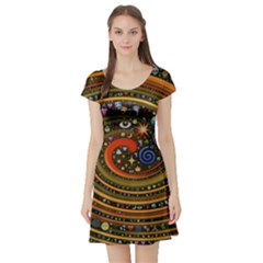 Swirl Vortex Emoji Cyclone Motion Art Short Sleeve Skater Dress by Paksenen