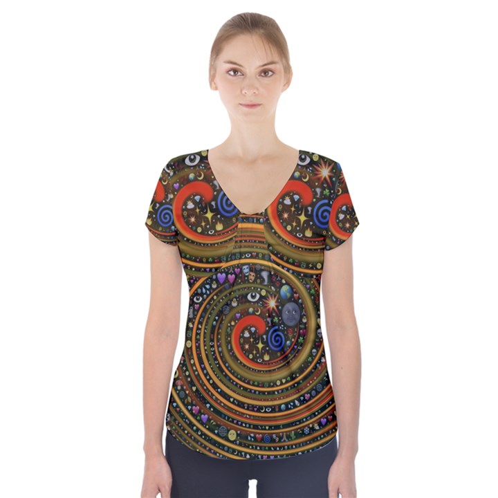 Swirl Vortex Emoji Cyclone Motion Art Short Sleeve Front Detail Top