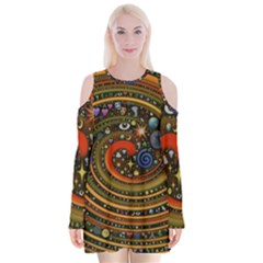 Swirl Vortex Emoji Cyclone Motion Art Velvet Long Sleeve Shoulder Cutout Dress