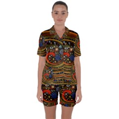 Swirl Vortex Emoji Cyclone Motion Art Satin Short Sleeve Pajamas Set