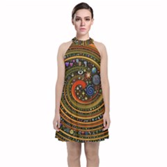 Swirl Vortex Emoji Cyclone Motion Art Velvet Halter Neckline Dress 