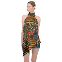 Swirl Vortex Emoji Cyclone Motion Art Halter Asymmetric Satin Top