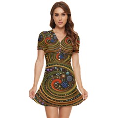 Swirl Vortex Emoji Cyclone Motion Art V-neck High Waist Chiffon Mini Dress by Paksenen