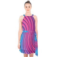 Spiral Swirl Pattern Light Circle Halter Collar Waist Tie Chiffon Dress by Ndabl3x