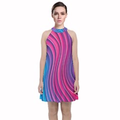 Spiral Swirl Pattern Light Circle Velvet Halter Neckline Dress 