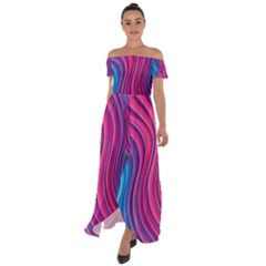 Spiral Swirl Pattern Light Circle Off Shoulder Open Front Chiffon Dress by Ndabl3x