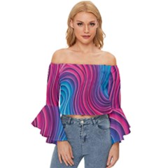 Spiral Swirl Pattern Light Circle Off Shoulder Flutter Bell Sleeve Top