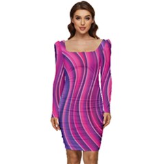 Spiral Swirl Pattern Light Circle Women Long Sleeve Ruched Stretch Jersey Dress by Ndabl3x