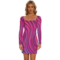 Spiral Swirl Pattern Light Circle Long Sleeve Square Neck Bodycon Velvet Dress by Ndabl3x