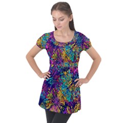 Illustration Graphics Art Puff Sleeve Tunic Top by anzea