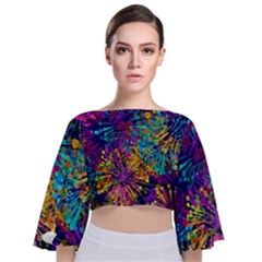 Illustration Graphics Art Tie Back Butterfly Sleeve Chiffon Top