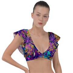 Illustration Graphics Art Plunge Frill Sleeve Bikini Top