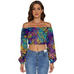 Illustration Graphics Art Long Sleeve Crinkled Weave Crop Top by anzea