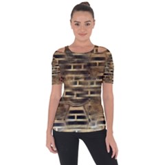 Textures Brown Wood Shoulder Cut Out Short Sleeve Top