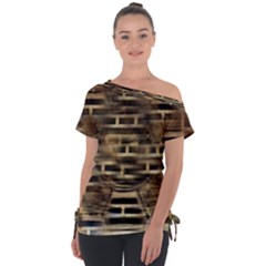 Textures Brown Wood Off Shoulder Tie-up T-shirt