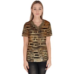 Textures Brown Wood Women s V-neck Scrub Top