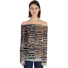 Textures Brown Wood Off Shoulder Long Sleeve Top